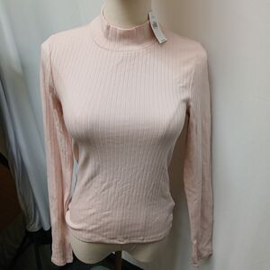 Women's Pink Ribbed Long Sleeve Top